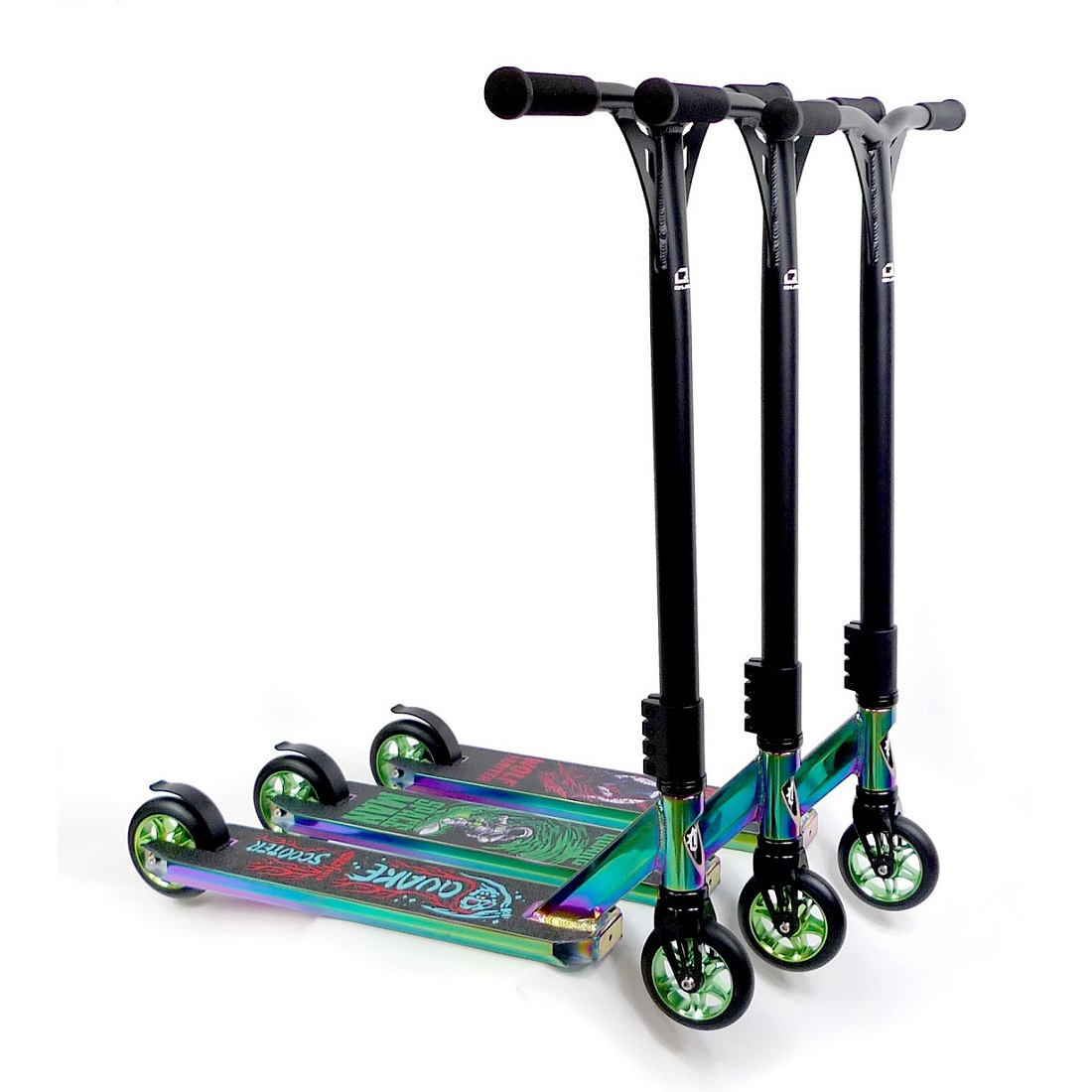 Самокат трюковой QUAKE Q1 Death черный/цветная гальванизация (44072)