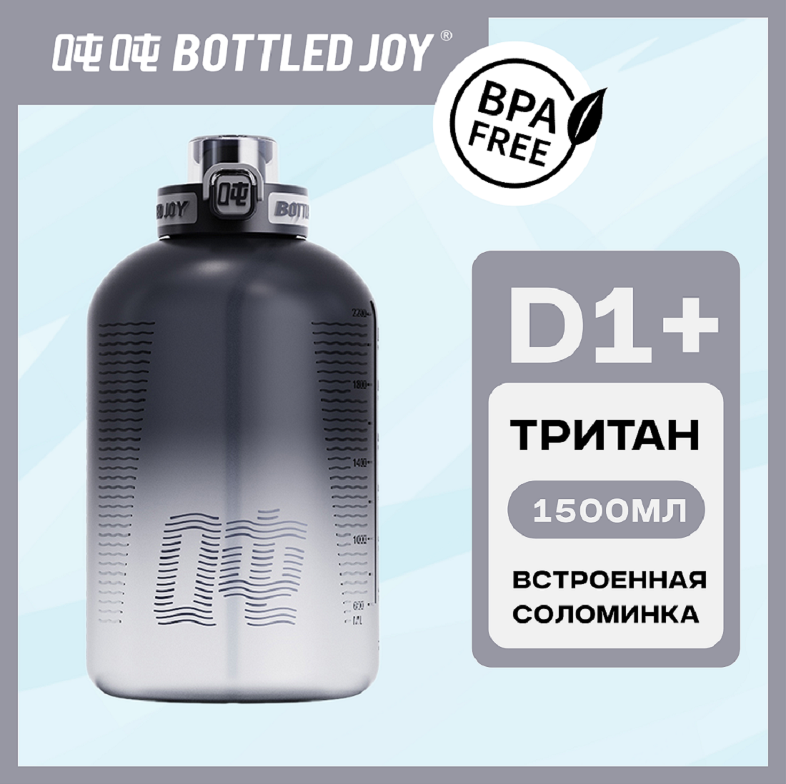 Бутылка для воды Bottled Joy, тритан, 1500 мл, черный (D1PLUS02)