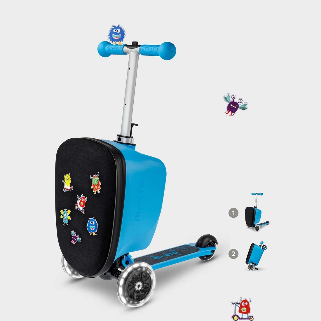 MICRO Чемокат Luggage Junior LED синий с наклейками (ML0036)