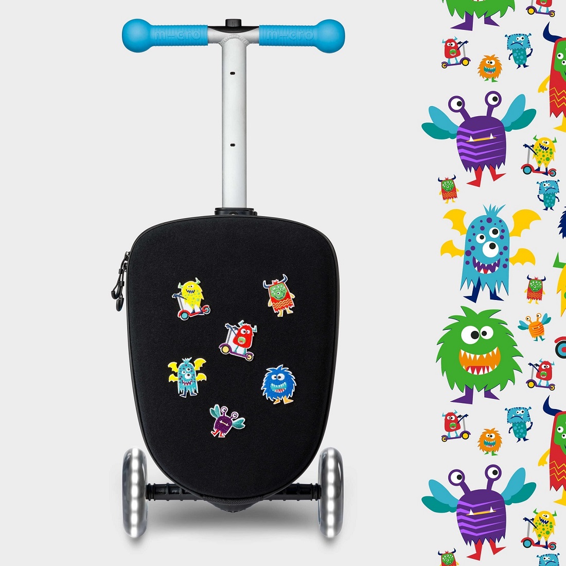 MICRO Чемокат Luggage Junior LED синий с наклейками (ML0036)